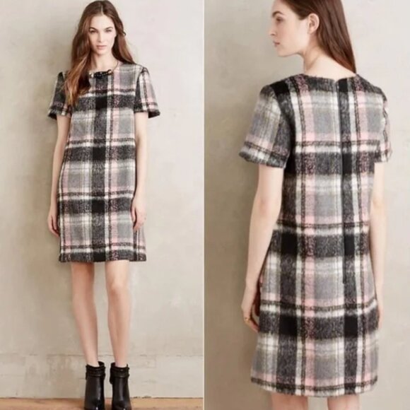 Anthropologie Line & Dot Frontier Plaid Wool-blend Dress in Gray XXS - Picture 1 of 12